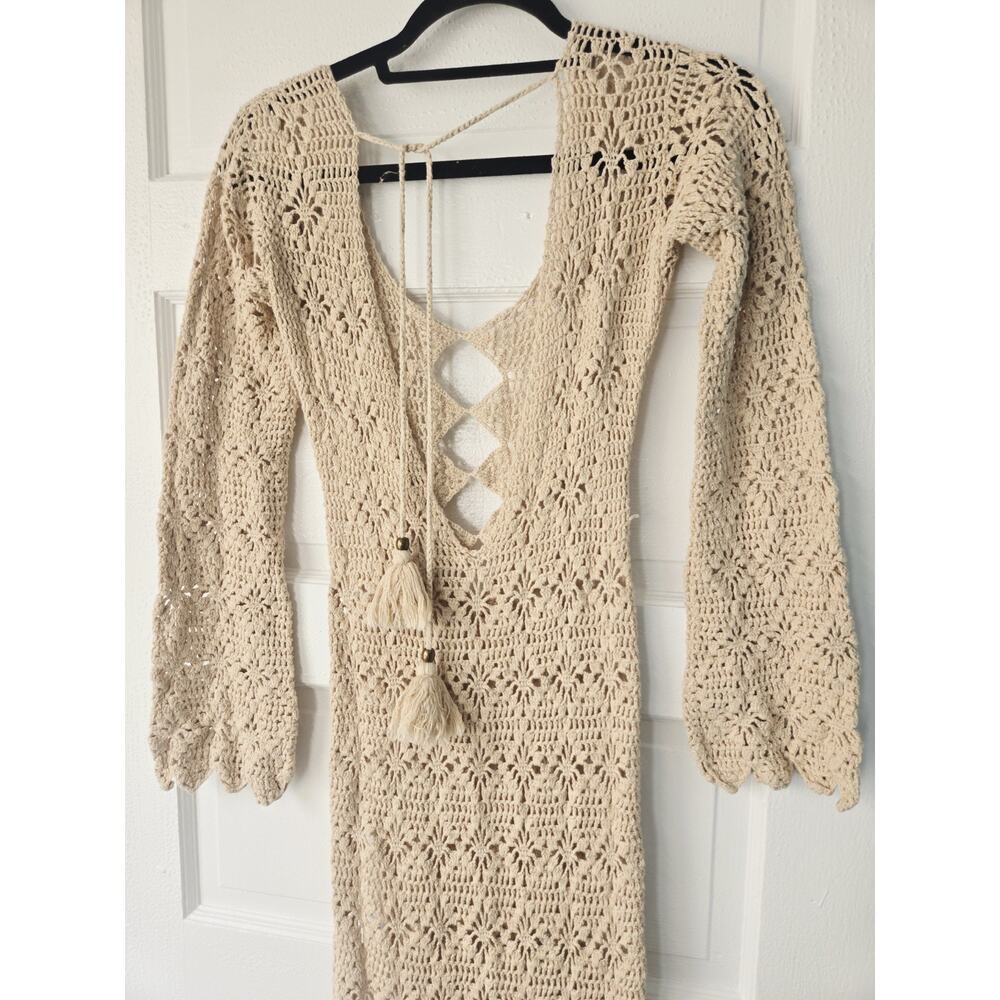 Tularosa Revolve Indie XS Tarik Maxi Dress Creme Cream Crochet CoverUp Knit Boho